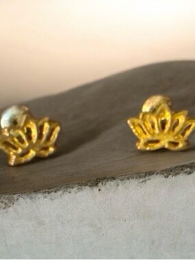 Gold Lotus Flower Stud Earrings - Women Jewelry
